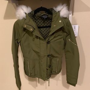 Topshop bomber anorak jacket with fur hood